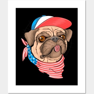 Pug dog usa flag Posters and Art